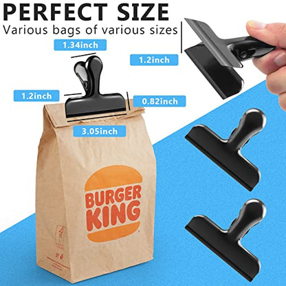 Bag Clips, Heavy Duty Stainless Steel Chip Clips, 8 Pack Food Bags Clamp Great for Kitchen Office to Seal Coffee Bags, Paper Sheets - Pack of 8 - color: Black, size: Set of 8