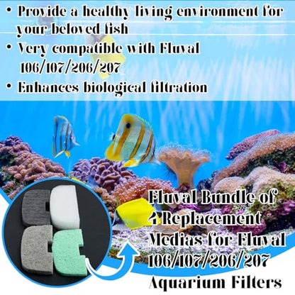 26 Pcs Canister Filter Maintenance Kit Compatible with Fluval 106/107/206/207, Water Polishing Pad, Ammonia/Phosphate/Nitrite Remover Pads, Silicone Lube