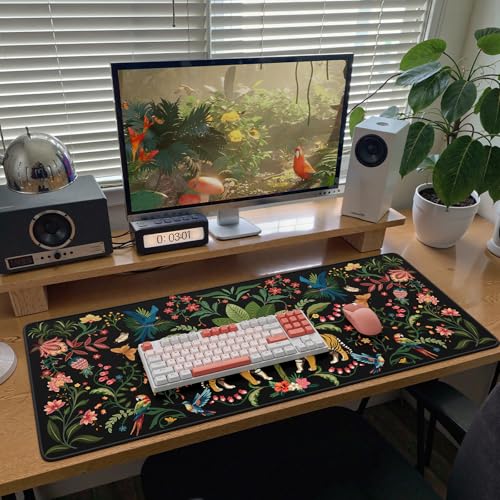 Mouse Pad Desk Mat Desk Pad, Black 35.4 x 15.7 Large Desk Pad Mat for Keyboard and Mouse, Smooth Lycra Gaming Mouse Pad, Stitched Edges, Non-Slip Rubber Base Desk Protector - color: Black