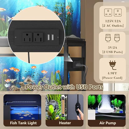 Heybly 20-29 Gallon Fish Tank Stand, Aquarium Stand with Drawer, Power Outlet, Heavy Duty Metal Frame, for Fish Tank, Turtle & Reptile Terrarium, 31.5" x 15.7" Top, 330lbs, Black HAS001BK