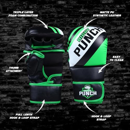 Hybrid MMA Sparring Gloves for Grappling, Kickboxing, and Open Palm Martial Arts - color: Green, size: Small