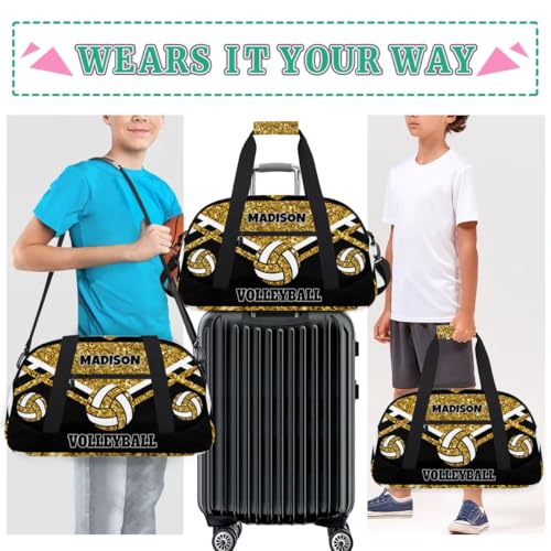 Custom Volleyball Bag for Sports Duffel Bag, Gold Sequins with Black | Personalized Gym Bag Customize Travel Duffle Bag with Name - color: Gold