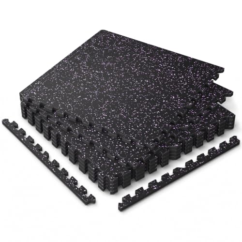 0.6" Thick Rubber Top Gym Flooring Mats for Home Gym - color: Black & Purple-0.6", size: 24 Sq Ft (6 Tiles)