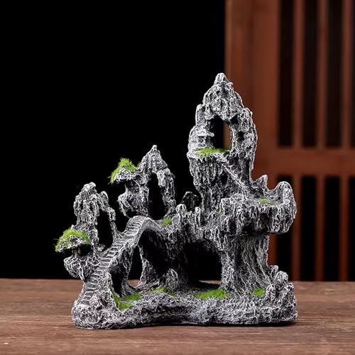 Fish Tank Decorations, Mountain View Aquarium Ornament, Artificial Mountain Hill View Stone for Betta Snails Turtle Hiding Playing(12cm)