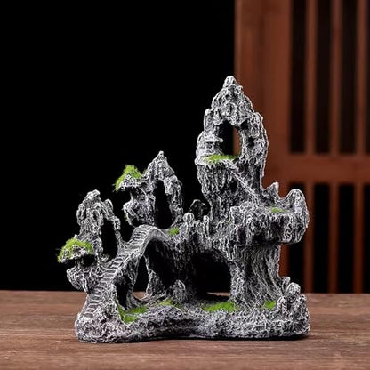 Fish Tank Decorations, Mountain View Aquarium Ornament, Artificial Mountain Hill View Stone for Betta Snails Turtle Hiding Playing(12cm)