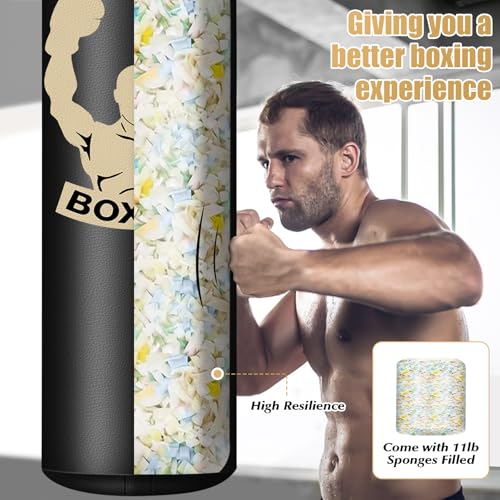 Filled Punching Bag for Adults, 4FT PU Hanging Bag with Filler and Gloves