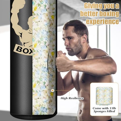 Filled Punching Bag for Adults, 4FT PU Hanging Bag with Filler and Gloves