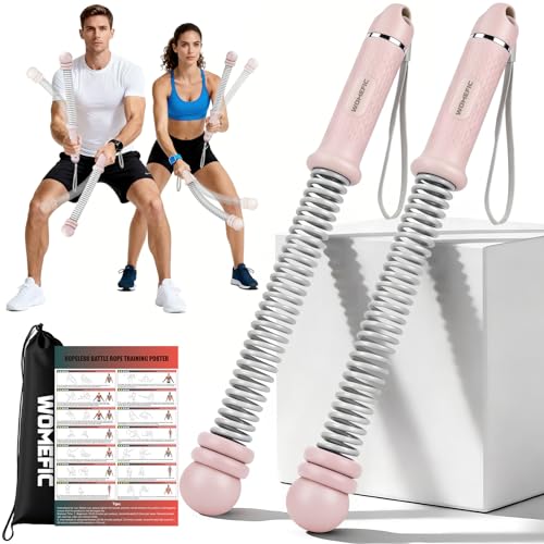 Weighted Ropeless Battle Ropes Adjustable Weight - Portable Cordless Battle Ropes for Home Gym with Poster - Strength Building, HIIT and Low-Impact Aerobic Training for Men & Women (Pink) - color: Pink