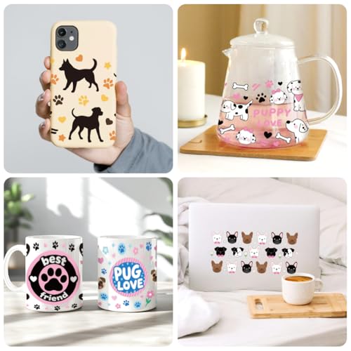 UV DTF Cup Wraps Transfer Stickers Dogs Pattern, 10 Sheets Waterproof Custom Vinyl Transfer Sticker 16oz Coffee Glass Cup Tumbler Bottle Mug Decals for Men Women - style: Dogs