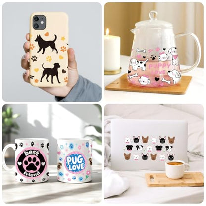 UV DTF Cup Wraps Transfer Stickers Dogs Pattern, 10 Sheets Waterproof Custom Vinyl Transfer Sticker 16oz Coffee Glass Cup Tumbler Bottle Mug Decals for Men Women - style: Dogs