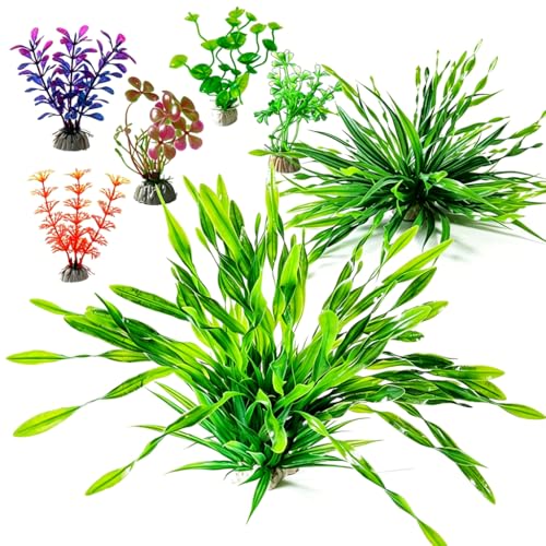 7 Pcs Artificial Aquarium Plants, Plastic Fish Tank Decor Set, Colorful Plants for Betta & Small Tanks, 4-9 Inch, Aquarium Accessories