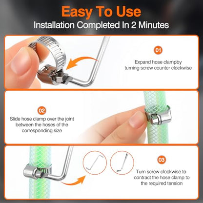 202PCS 304 Stainless Steel Hose Clamp Kit, 8 Sizes from 1/4" to 2" (6-51mm) Adjustable Worm Gear Clamps with Socket Wrench & Screwdriver, Automotive Fuel Line Water Pipe Clamps Assortment Set