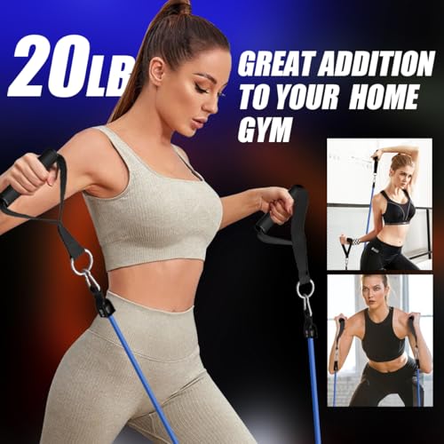 VEICK One Single Resistance Bands for Home Workout Fitness Pilates - color: Blue(20LBS) + Handles