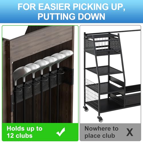 Golf Bag Storage Organizer Holds 2 Golf Bags for Garage - Wooden Rack - color: Black