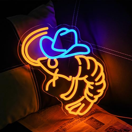Cowboy Shrimp Neon Sign for Wall Decor, USB Powered Shrimp Neon Light Wall Art, Seafood LED Light Up Sign for Seafood Restaurants, Pub, Store, Man Cave - style: Cowboy Shrimp