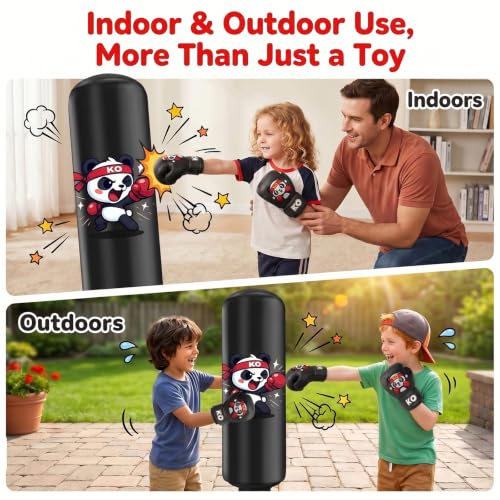 Qoosea Pedestal Punching Bags for Kids, 52in Kids Boxing Bag with Gloves - color: Black