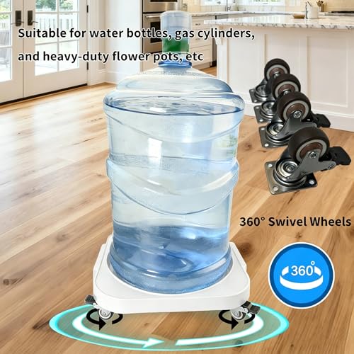 11" 5-Gallon Water Bottle Jug Caddy with 4 Rolling Swivel Casters - Heavy-Duty 5-Gallon Bucket Dolly & Plant Stand, (1, White) - color: White