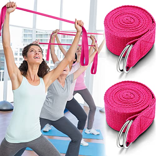 Leyndo Yoga Strap Stretching Pilates Exercise Adjustable Straps 6 ft Non Elastic Yoga Belt with Adjustable D Ring Buckle for Pilates Gym Workouts Fitness - color: Rose