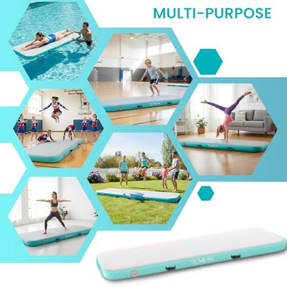 Inflatable Gymnastics Mat 6.6ft/10ft Air Tumble Track Training Mat 4/8 inches Thick Tumbling mat with Electric Pump for Home Use/Tumble/Gym/Training/Cheerleading/Water/Yoga - color: Mint Green, size: 10ft*3.9ft*8in