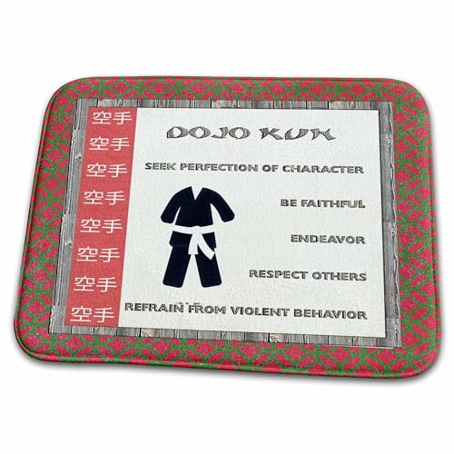 3dRose Bathroom Bath Rug Mat - Dojo Kun, Japanese Martial Arts, Karate Rules, White Belt Sports Design