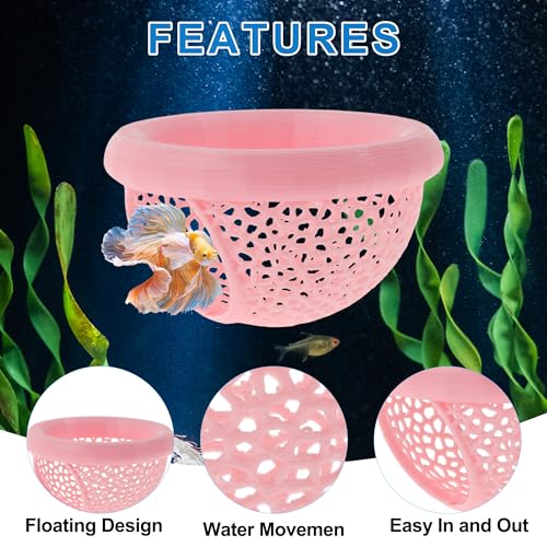 Betta Hideout Cave, Aquarium Floating Betta Hideout, Multi-Functional Betta Fish Hammock, Pink
