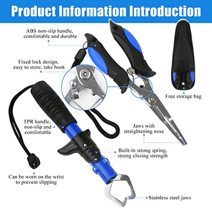 Floating Telescopic Folding Net with 7 Inch Pliers & Lip Gripper - Kids Fishing Net with Foldable Sand Bucket & Fishing Gear Accessories