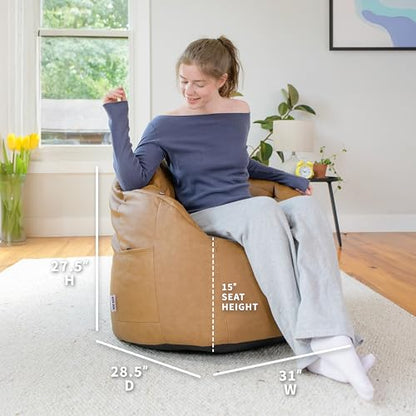 Big Joe Milano Beanbag Chair with Vibe Caramel Montana Leather - color: Carmel Montana Leather, size: Milano with Vibe