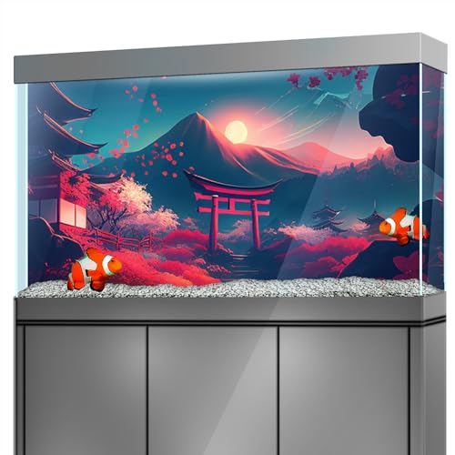 Aquarium Background Stickers - Japan Torii Fuji Sakura Self-Adhesive Fish Tank Reptile Terrarium Decor Poster (100 x 50 cm / (39.3 x 19.6 inches)) - size: 100 x 50 cm / (39.3 x 19.6 inches)