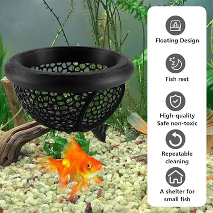Floating Betta Hammock & Shrimp Shelter – 3D Printed Aquarium Decor with Feeding Ring, Safe Resting Spot for Betta Fish, Shrimp and Small Fish（Black）