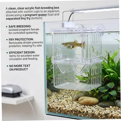 Aquarium Breeder Box, Breeder Box for Fish Tank 2 Layer Transparent Aquarium with Sucrion Cups Plastic Fish Breeding Boxes for Small Shrimp Clown Guppies