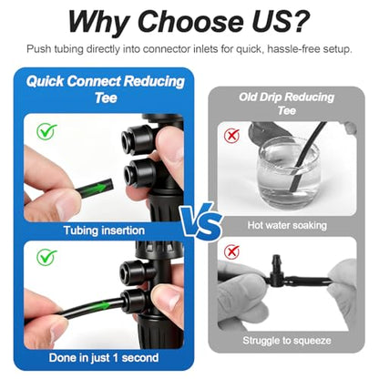 6 Pack 1/2" To 1/4" Drip Irrigation Fittings, 1/2 Inch (1/2" ID x 0.6-0.65" OD) Drip Line to 1/4 Inch Irrigation Tubing Adapter Anti-Drop Quick Connect Reducer 4 Way Tee Connectors - size: 1/2" to 1/4" (4 Way) Reducer-6P