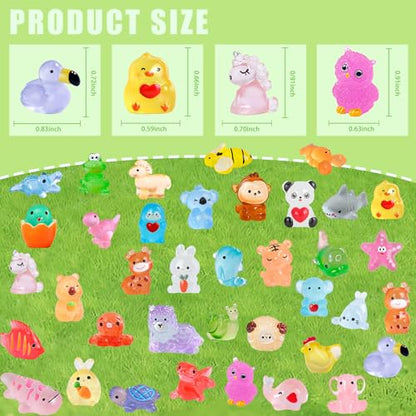 50Pcs Unique Mini Resin Animals Variety Pack, Glow in the Dark Miniature Figures Bulk, Small Luminous Animal Figurines for DIY Crafts Miniature Garden Aquarium Terrarium Office Home Decoration