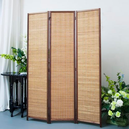 3 Panel Bamboo Room Divider Screen,5.6 FT Tall Bamboo Divider Folding Panel Screen,Freestanding Panel Divider for Room Seperation,Brown