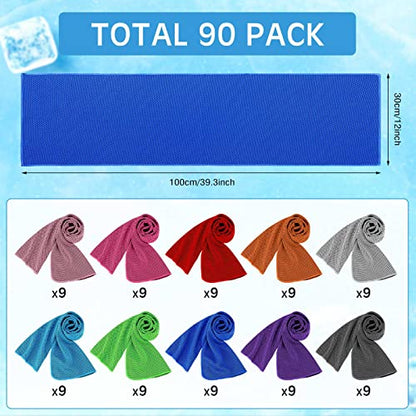 Redbaker 90 Pcs Cooling Towels Bulk for Neck Face 40"x12",Coloful