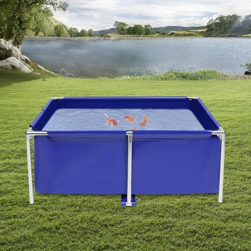 Canvas Fish Pond Foldable Fish Pond Aquarium Fish Tank Above Ground, 47.2" W x 31.4" D x 19.6" H, Portable Blue Koi Breeding Pond with Drain Valve, Small Goldfish Pool Indoor Outdoor