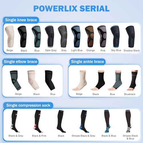 POWERLIX Knee Compression Brace with Support & Silicon Pad for Pain Relief | Best Knee Brace for Men & Women, support for Running, Basketball, Weightlifting, Gym, Workout, Sports