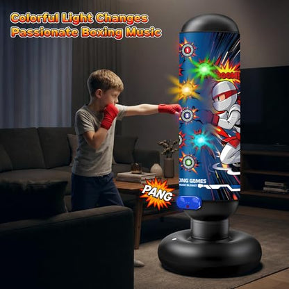 Kids Inflatable Punching Bag Toy, 4 Modes Interactive Boxing Game Stand Set