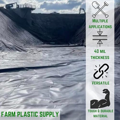 Farm Plastic Supply - 40 Mil Black Pond Liner - Pond Liner, Water Containment Liner, Containment Liner, 40 Mil Fish Pond LLDPE Linern Pond Liner for Outdoor Ponds, Liner (75' x 50') - size: 75' x 50'