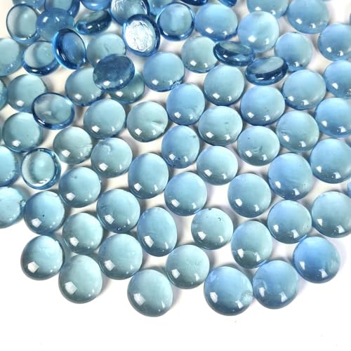 HappyFiller 5 LB Aqua Blue Glass Gems Flat Marbles Gemstones for Vase Fillers,Floral,Aquarium Fish Tank Pebbles Stones,Wedding Centerpieces,Fire Drop Beads,Arts Crafts,Each 3/4 inch