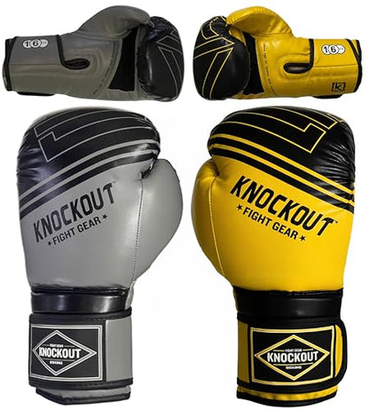 Boxing Gloves & Muay Thai Shin Guards for Men and Women, MMA Kickboxing Shin Pads Set, Adjustable Shin Guards with Instep Protection, Sparring & Martial Arts Training Gear - color: Gray-Yellow, size: 16 oz