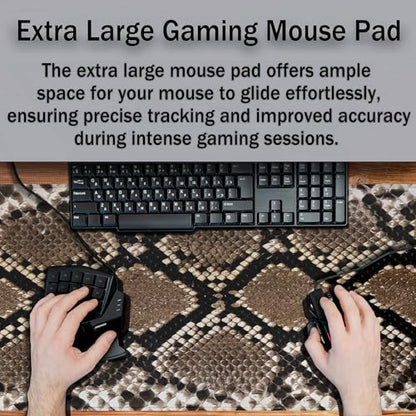 Gaming Mouse Pad Desk Accessories Kit, Keyboard Pad Big Mouse Pads, Desktop Computer Mat Non-Slip Rubber Base Waterproof with Stitched Edges, 35.4 X 15.7 inch for Work/Game/Office/Home - color: Snake Skin Texture