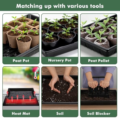 Upgraded 5 Pack Plant Growing Trays Seed Starting Tray Microgreens Growing Trays Seedling Plant Germination Starter Tray Transplant Fodder Flats, No Holes, No Leakage, Reusable (1017) - size: 1017