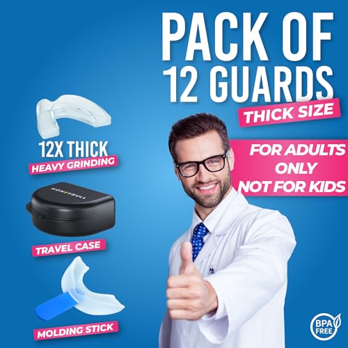 HONEYBULL Anti Grinding Night Guards, Custom Moldable Guards, 12 Pack Thick - size: Thick