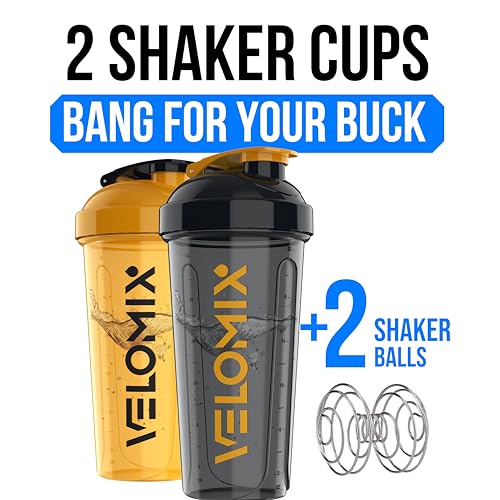 VELOMIX 2 Pack 28oz Protein Shaker Bottle for Protein Mixes, Golden Stone - color: B1) Yellow and Black