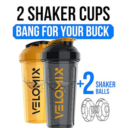 VELOMIX 2 Pack 28oz Protein Shaker Bottle for Protein Mixes, Golden Stone - color: B1) Yellow and Black