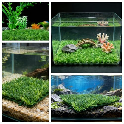 Aquarium Grass Decor 2PCS 9 inches Crab Hermit Climbing Wall Artificial Grass for TurtleTank Fish Tank Plants Landscape Ornament, Reptile Terrarium with 8 Suction Cups - size: 2pcs10"*10"