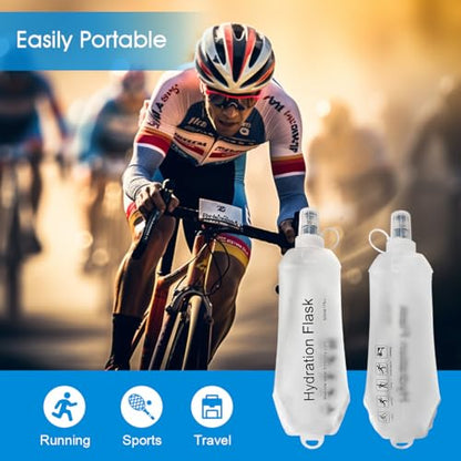 AXEN Soft Flask TPU Foldable Running Hydration Flask, Soft Collapsible Water Bottle for Hydration Pack Cycling Marathon Running Hiking - color: Clear Pack of 2-250ml
