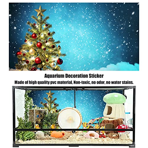 Christmas Aquarium Background Poster, Fish Tank Decorations Pictures 3D Effect PVC Adhesive Poster Christmas Tree Decor Paper Cling Decals Sticker,42x30cm