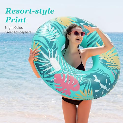 MoKo Pool Floats Adults with Handles, Inflatable Swimming Pool Float Large Fun Print Pool Tube Raft Water Toys Floaties for Adults Swim Ring for Summer Beach, Colorful