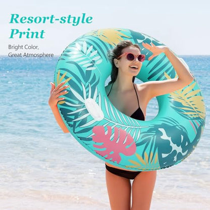 MoKo Pool Floats Adults with Handles, Inflatable Swimming Pool Float Large Fun Print Pool Tube Raft Water Toys Floaties for Adults Swim Ring for Summer Beach, Colorful